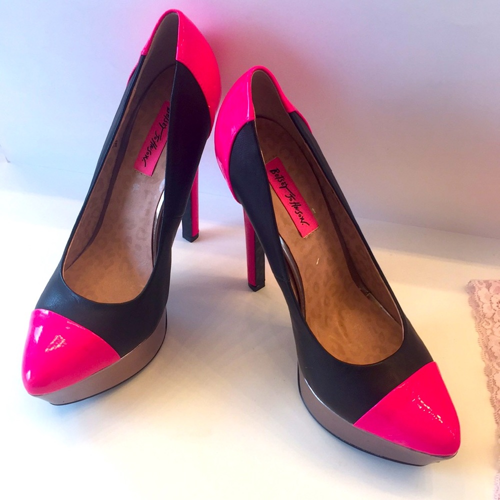 BetseyJohnson Pink Patent& Black Leather Heels. Price Negotiable.